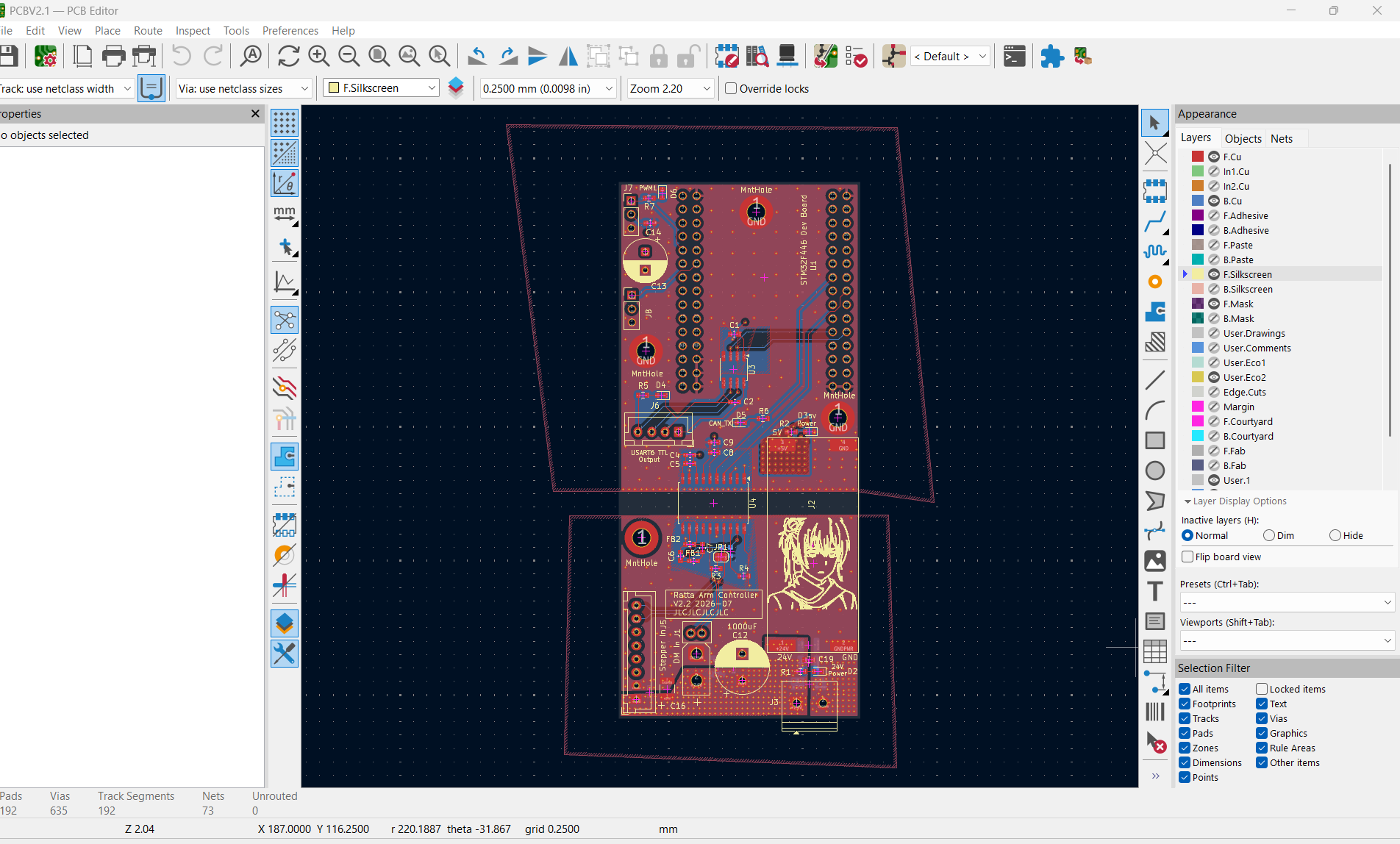 KiCad 4-layer PCB layout with isolated power domains