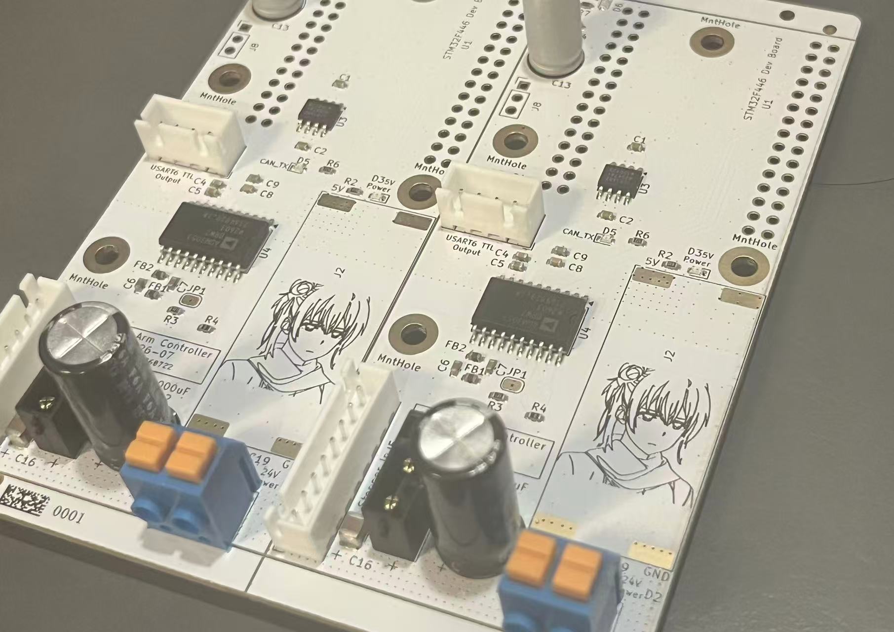 Arm controller PCB with STM32F446 and anime silkscreen art